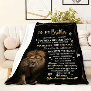 To My Brother Lion Themed 270G Flannel Blanket, Warm Soft Throw Blanket with Inspirational Message, Slogan Print Blanket, Once a Brother Always a Brother, Perfect Gift for Brother on Birthday Christmas Thanksgiving, Hom