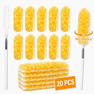 20PCS Disposable Duster Kit, Extendable 360° Rotating Cleaning Duster with Soft Microfiber Refills, Dust Brush for Home, Car Interior, Cabinets, Bookshelves and Hard-to-Reach Areas
