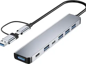 【Upgrade】 USB C/USB Hub, Aluminum 7 in 1 USB C & USB Hub with USB 3.0, USB 2.0 Ports for PC/Laptops/MacBook Pro/Air/iMac/iPad and More Devices