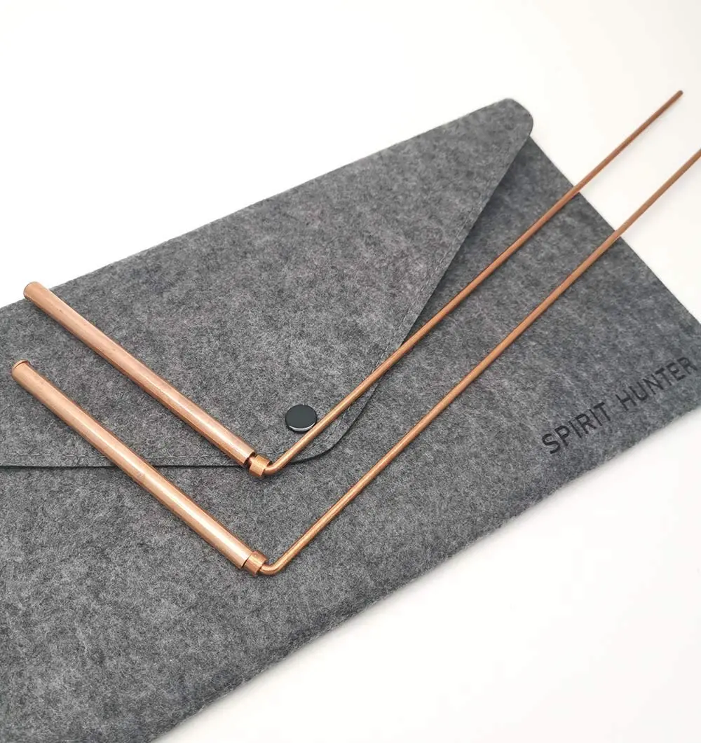 2pcs 99.9% Copper Metal Dowsing Rods with 4.92 Inches Handle, 1pc Gift Bag for Paranormal Investigation, Gold Detection