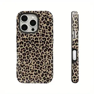 Fashion Leopard-pattern Phone Case, 2 in 1 Shockproof Phone Protective Cover, Phone Accessories Compatible with iPhone 11 12 13 14 15 Pro Max Compatible with Samsung Galaxy S25