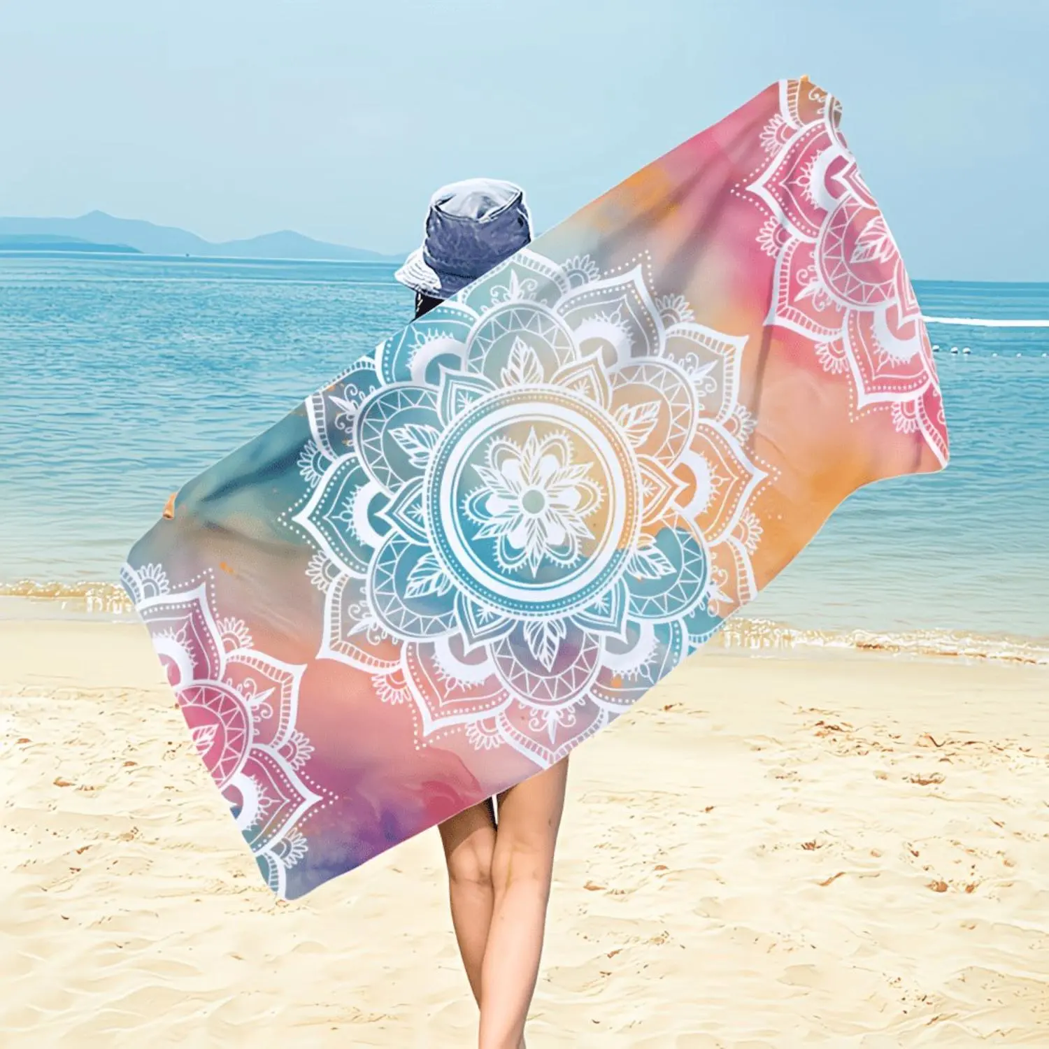 1pc High-Quality Mandala Boho Beach Towel - Super Soft Thick Microfiber, Quick-Dry, Ultra Absorbent, Vibrant Gradient Design, Absorbency & Colorful Multicolored Towel for Beach, Camping, High-Quality Beach Towels, Absorbency Beach Towels