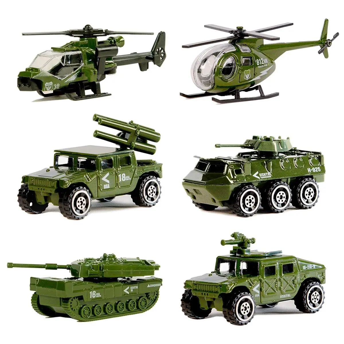 212 MAIN Diecast Military Vehicle Cat Toy Playset Kit - 6 Safe-Material Model Vehicles with Moveable Parts, Cat Party Favors