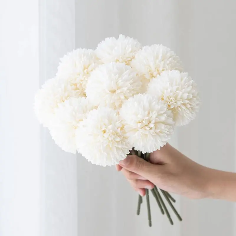Artificial Silk Pompon Flower, 2pcs Creative DIY Spring Fake Flower Bouquet, Decorative Flowers For Home & Wedding Party Decor, Faux Flower Decorations