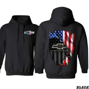 Chevy American Flag Hoodie Patriotic Chevrolet Emblem Pullover Graphic Sweatshirt Vintage 2000s Streetwear Hoodie for Truck Lovers Men Women Casual Fall Winter Outfits Game Day Apparel Durable Daily Wear Vacation Fits Gift for Proud Oversized Personalized