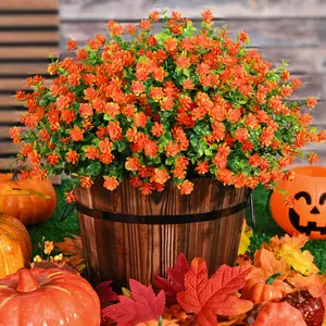 Fall Decor Fake Mums 12/24 Bundles UV Resistant Artificial Flowers Red Orange for Outdoor Home Porch Thanksgiving Decorative Ornaments Garden Decorations Plants Easy Maintenance Longevity - Fruit