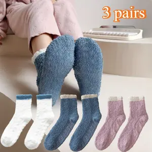 3 Pairs Non Slip Floor Socks with Grips Coral Fleece Socks Sleeping Socks Beauty & Personal Care