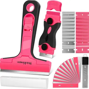 THINKLEARN Razor Blade Scraper Tool, 2Pcs Pink Cleaning Razor Scraper for Glass with 40Pcs Replacement Blades for Removing Decals, Labels, Caulk, Adhesive from Window