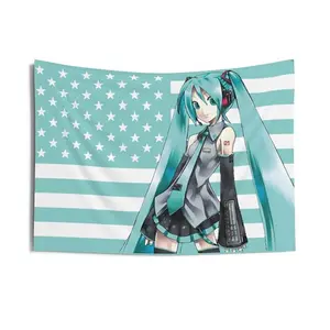 Anime Hatsune Miku Flags Tapestry for Wall Hanging College Dorm Room Decor with 4 Brass Grommets Banner flag tapestry