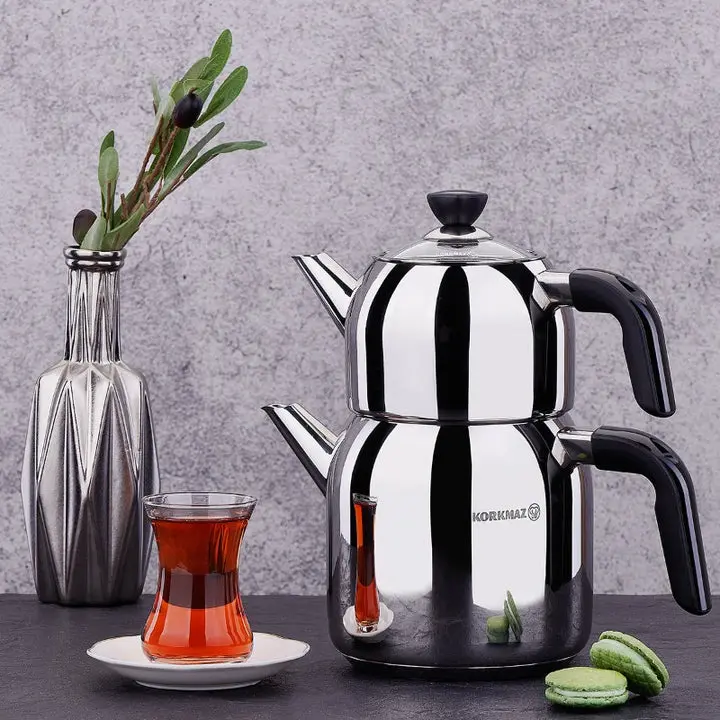 Korkmaz Kappa Stainless Steel Turkish Teapot Set