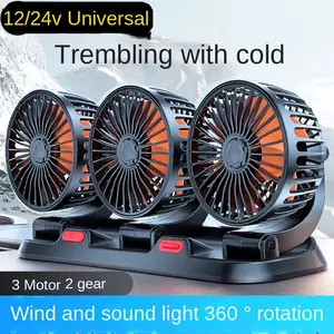 3-Head 360° Adjustable Automotive Electric Fan, 12V/24V & USB Powered with 2 Speeds, Silent Universal Device for Car & Home Desk
