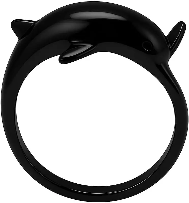Shark Statement Ring, Unisex Metal Alloy Marine Theme Jewelry, Adjustable with Flexible Band - Available in Black, Gold, or Silver