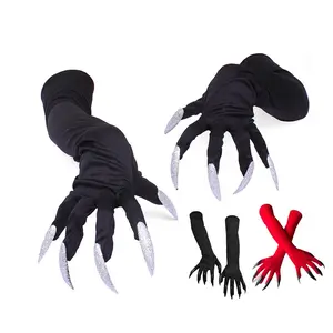 1Pair Halloween Long Nail Claw Gloves Paw Ghost Witch Devil with Long Fingernails for Women Halloween Cosplay Party Prop Supplies