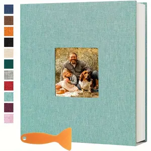 Large Photo Album Self Adhesive Scrapbook 40 Blank Pages Linen Cover DIY Album with A Scraper,Simple Large Capacity Photo Card Case for Baby Family Anniversary Wedding Photo Storage
