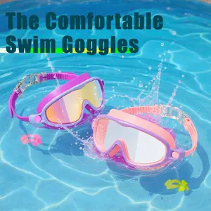 SwimWear 2 Pack Swim Goggles for Kids Ages 3-15 Anti-FogAnti-UV Wide Vision Waterproof No Leak Swimming Goggleswith Nose Clip for Boys and Girls Outdoor Activities