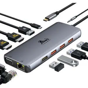 Laptop Docking Station Dual , 11-in-1 to 4K HDMI,VGA,Gigabit Ethernet,3 USB 3.1 10G,2 USB 2.0,87W PD,Audio for /Surface// Laptops