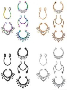 Fashionable Fake Septum Nose Rings Set, Non Piercing Clip on Nose Rings, Nose Cuff, Non-piercing Jewelry for Women & Men, Festival Decoration, Halloween Gift