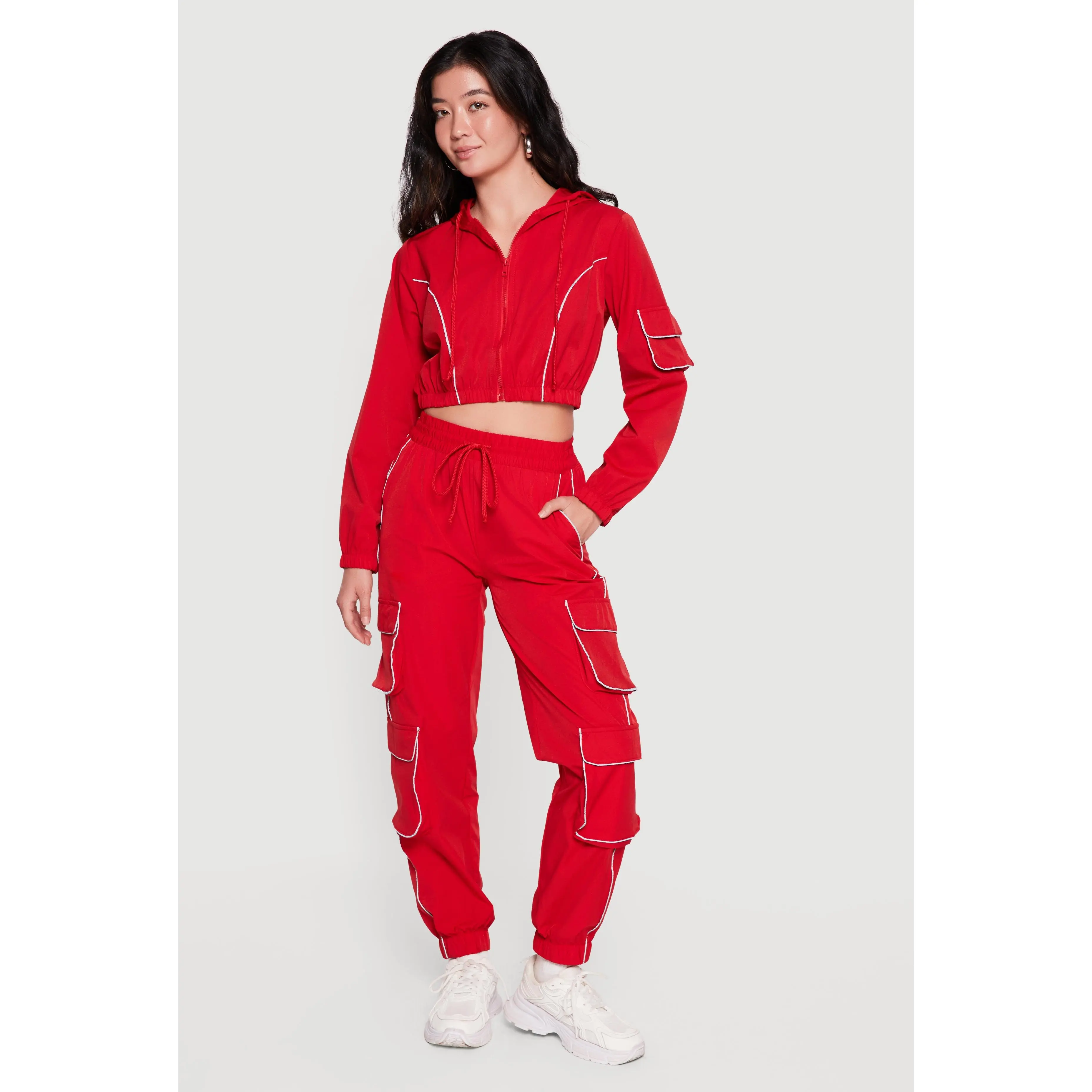 Nylon Drawstring Waist Utility Joggers