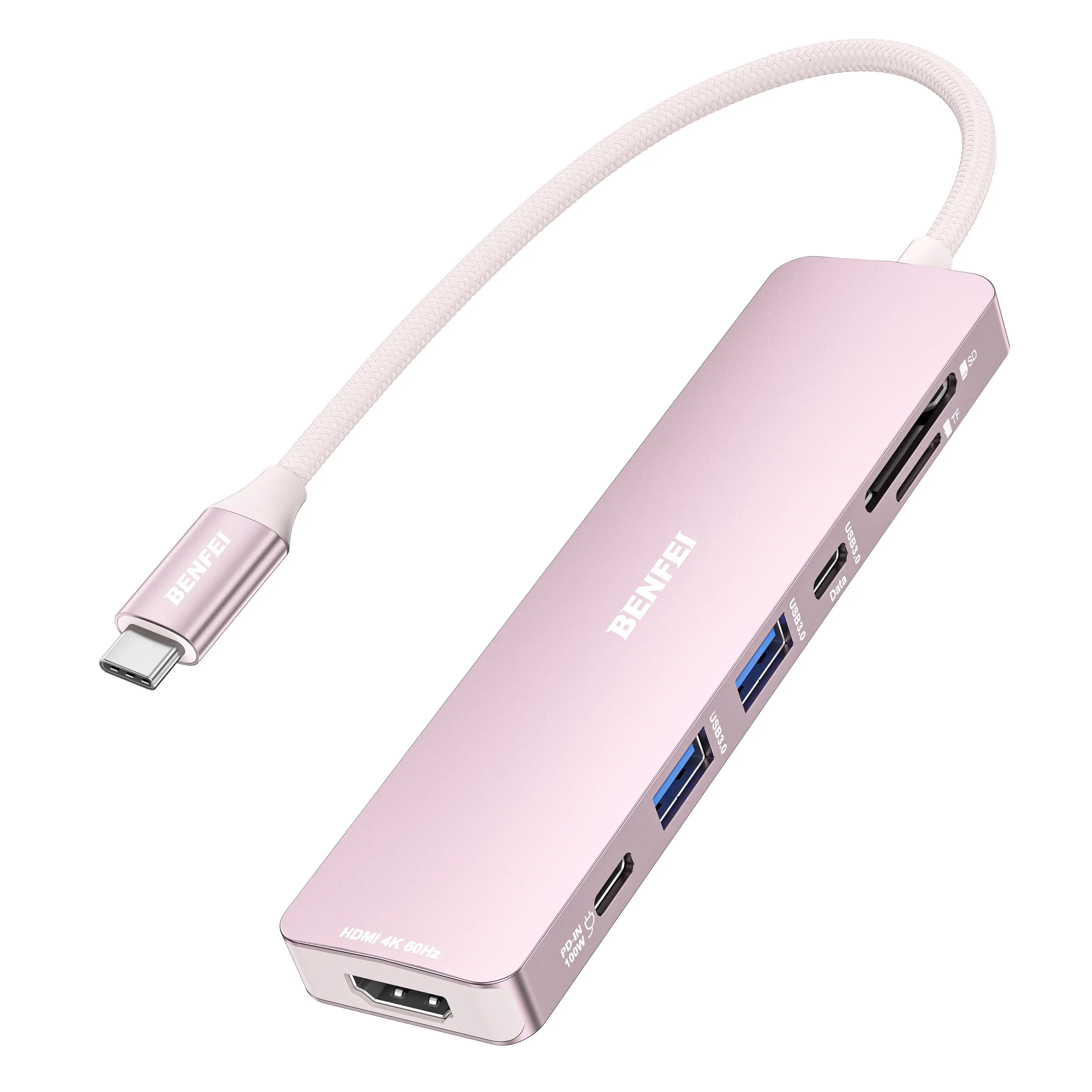 BENFEI 7-in-1 USB C Hub with HDMI(4K@60Hz), 2 USB-A, 1 USB-C Data, 100W Charge, SD/TF Card Reader, Silicone Tangle-Free Cable Compatible with MacBook Pro/Air, iPad Pro, iMac, iPhone 15 Pro/Pro Max