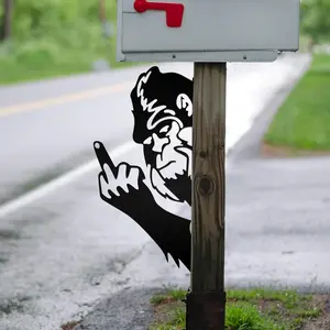 Funny Sasquatch Peek and Flip Off Metal Sign Cool Hilarious Bigfoot Silhouette Plaques Cutout Design Outdoor Indoor Wall Garden Fence Tree Patio Decor Fun Gift Idea 12" × 7.5"