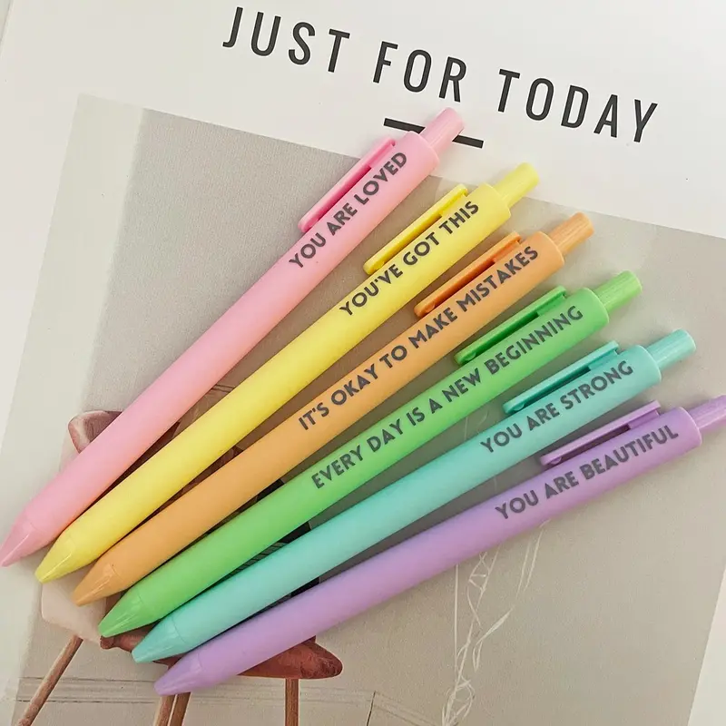 Motivational Inspirational Encouraging Pen, Inspirational Ballpoint Pen, 6 Counts Retractable Happy Positive Pens, Colorful & Cute Pens for Journaling, Writing Supplies, Writing Stationery