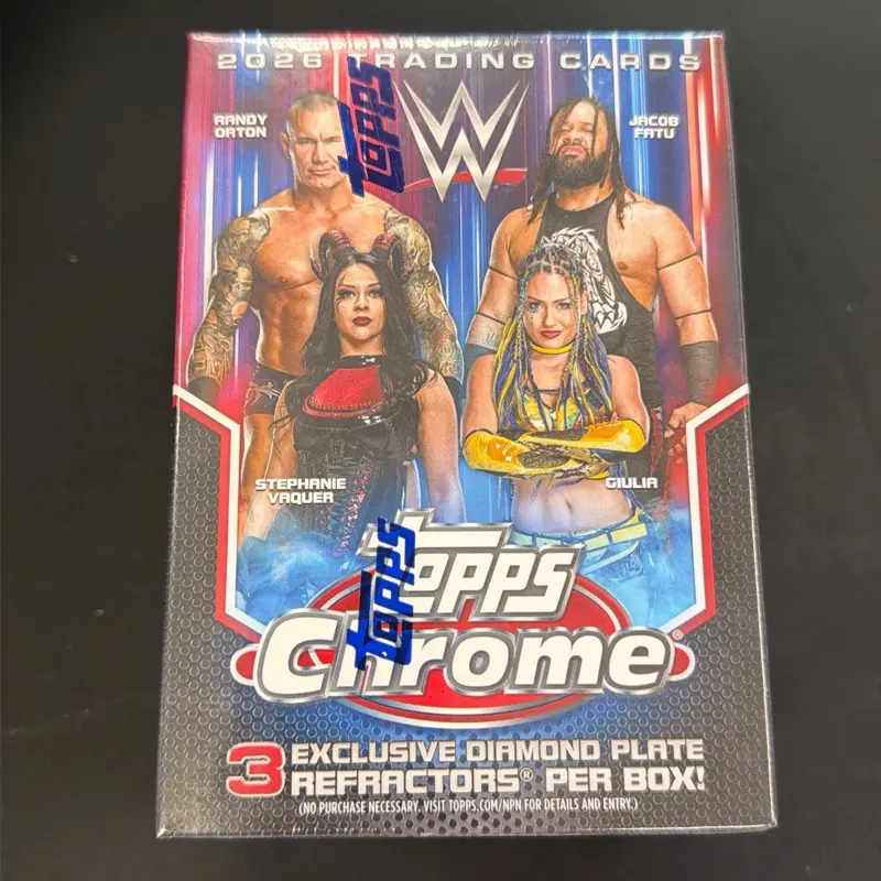 WWE 2026 Topps Chrome trading cards (7 packs, 4 cards per pack)