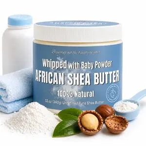 Whipped Shea Body Butter - Baby Powder - 100% Pure Natural Body Butter for Men Women - Handcrafted Moisturizer with Vitamins for Radiant Skin Luscious Hair Body Care Moisture Organic Smooth Daily Lightweight Sensitive Cosmetic Hydrating Moisturizing