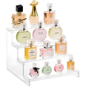 4 Tier Clear Display Risers Stand for Perfume, Skincare, Fragrance, Makeup, Cosmetics, Cologne, Figures, Cupcake, Dessert, Desktop Display Stand for Organize and Decoration Racks Set Lightweight Pack