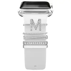 Charms for Apple Watch band 41mm 45mm 40mm 44mm 38mm 42mm Women&Girls,Diamond+Metal Jewelry Decorative Ring Loops For iWatch series 9 8 7 6 5 4 3 2  se se2,Samsung Galaxy watch 7/FE/6/5/4,Silicone strap Charm  Wearable Accessories(No Band)