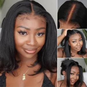 【UPGRADED】Drawstring Julia Hair Bye bye Knots 7x5/13x4 Pre-Everything Yaki Straight Bob Wig Pre Cut Lace Glueless Human Hair Wig, Beginner Friendly