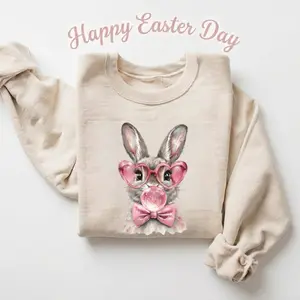 Girly Easter Bunny Sweatshirt, Retro Easter T-Shirt, Coquette Bow Bunny Tee, Easter Bunny Sweater, Cute Bunny Easter Gift, Bunny Sweatshirt, Spring Women Shirt