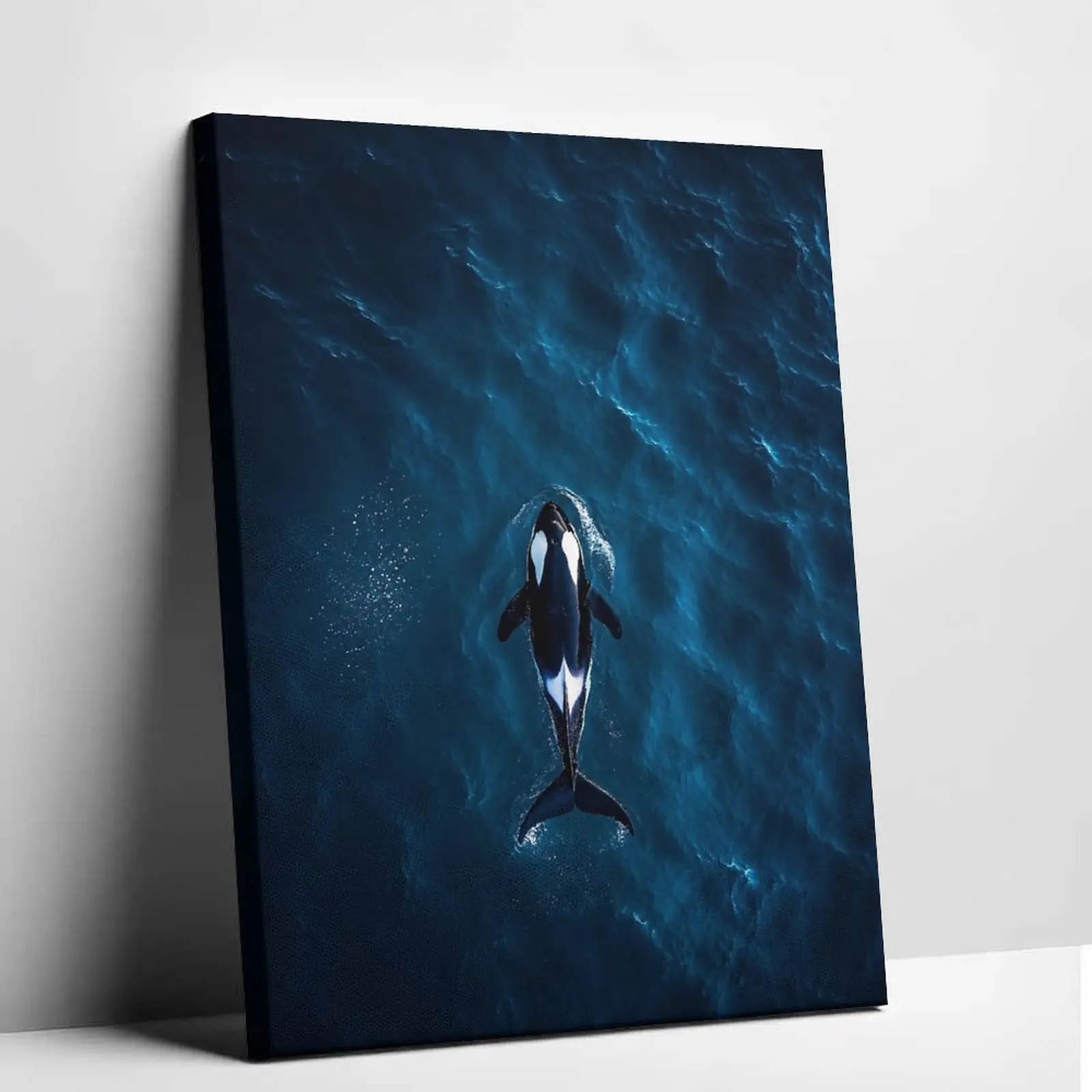Orca Killer Whale Canvas Wall Art Deep Blue Ocean Aerial View Poster Print Sea Life Animal Canvas Painting Aesthetic Marine Graphic Picture Decor for Living Room Bedroom Studio