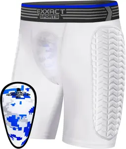 Exxact Sports Youth Baseball Sliding Shorts with Soft Athletic Cup, Breathable Padded Compression Shorts for Baseball Softball (White)