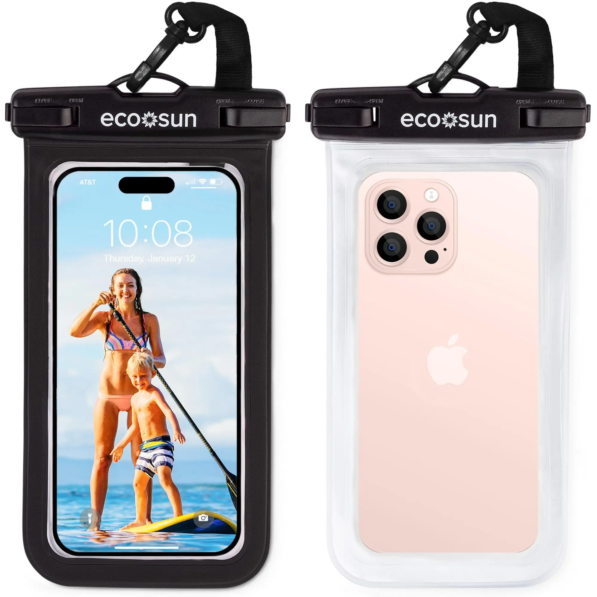 Phone Dry Bag 2-Pack, IPX8 Waterproof Pouch with Lanyard, Ultra-Clear Sandproof & Scratch Resistant for Underwater Photography, Black, Black/Clear