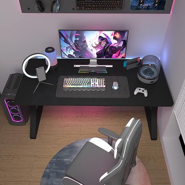 Computer Desk, Computer Desk 55/47in, Office Desk w/Metal Frame & Storage, Office Desk for Study Writing Work Game, Home Office Desk Computer Desks w/Waterproof & Scratch-Resistant Surface, Black