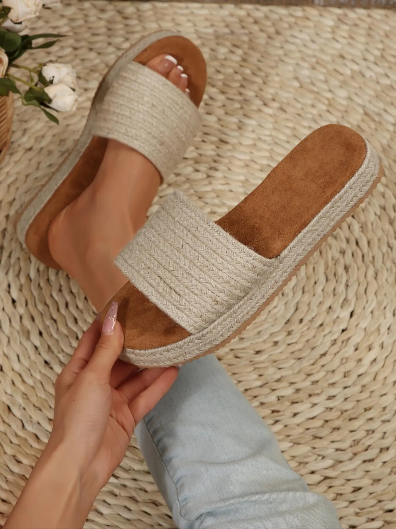 Women's Fashionable Platform Sling Sandals, Casual Boho Style Braided Straw Sling Sandals for Beach Vacation Summer, Trendy Exquisite All-match Platform Sandals for Women & Girls, Walking Shoes, Braided Band Sandals