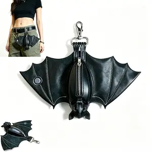 Luxury Faux Leather Bat-Shaped Wallet - Punk Gothic Vintage Style, Detachable Hook, Wing Design, Biker Keychain Accessory for Daily Use, Creative Birthday Gift for Men