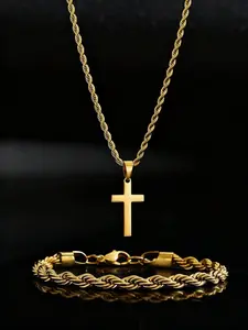 Vintage Unisex Twisted Stainless Steel Necklace and Bracelet Set, Men Jewelry, Perfect Holiday Gift for Father's Day Christmas New Year Valentine's Day