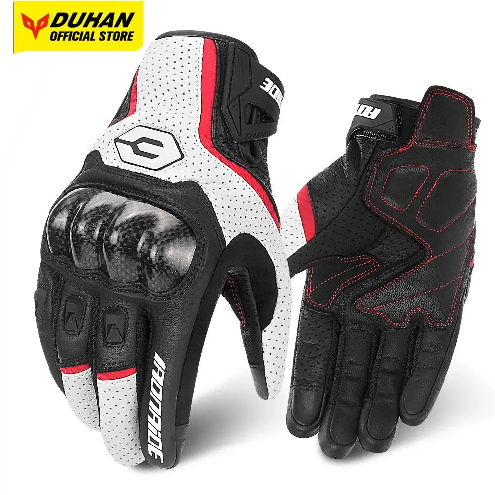 Motorcycle Gloves Breathable Real Leather Touchscreen Seasons Moto Gloves Windproof Warm Riding Motorbike Motocross Gloves