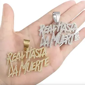 Real Hasta La Muerte Pendant Iced Jewelry Hip Hop 14k Gold Plated with 24 inches Cuban Necklace