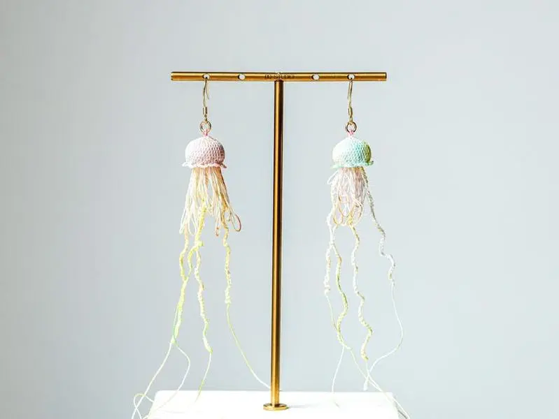 Whispering Tides Micro Crochet Jellyfish Earrings Ocean Inspired Handmade Dangle Ethereal Summer Statement Beach Wedding Gift