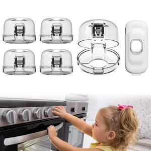 with Child Proof Lock & Strong Adhesive, 5+1 Pack Heat Resistant Gas Stove Knob Covers, Oil-Proof Oven Knob Covers with Clear Transparent Design, Stove Knob Covers, White
