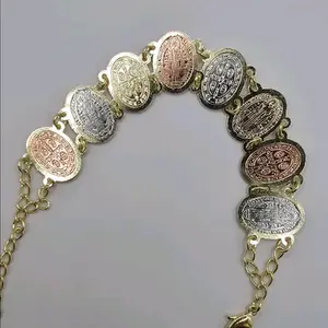 SAINT BENEDICT BRACELET COINS STYLE three colors  GOLD-PLATED 7 to 8"inches