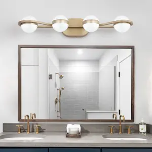 28" Golden Minimalist LED Bathroom Vanity Light with Crystal Sand Acrylic Shades, 4-Light Wall Mounted Decorative Lighting Fixture, Suitable for Bathroom Vanity Mior