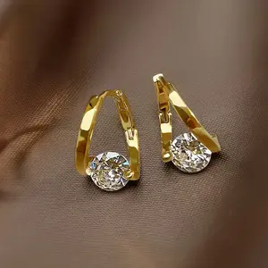 2 Elegant 14K Gold Plated Earrings with Zirconia Light Stylish Needle Earrings for Women