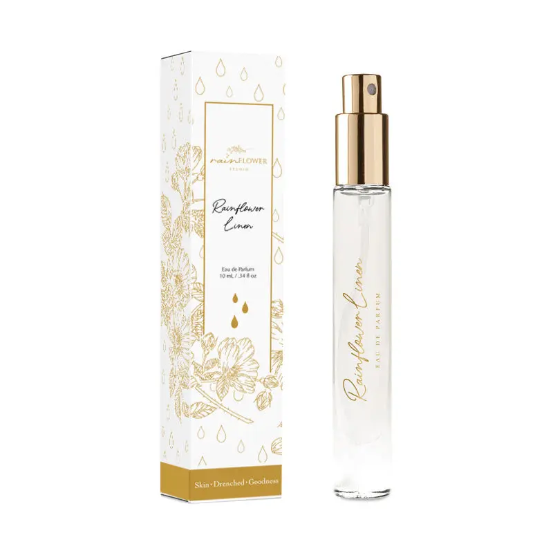 Travel Size Rainflower Linen Perfume - 30ml Bottle with Gold Cap and Elegant Packaging