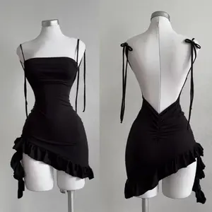 2025 popular European and American new dress with summer feel Y2K sexy backless lace up spicy girl's hip hugging skirt