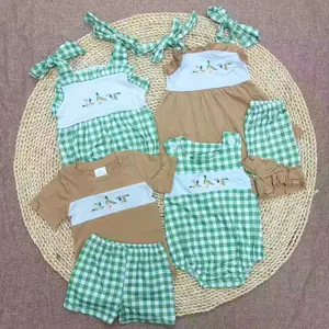 Toddler Girl Clothing 2-Piece Green Gingham Shorts Set - Embroidery Mallard Duck Design, Cute Comfy Outfit for Spring Outdoor Family Activities