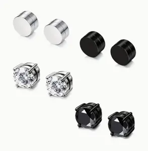 {Comfortable Earrings} Personalized magnetic ear clips without ear holes, silver black combination ear clips, punk fashion men's and women's ear clips for daily wear