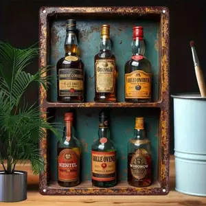 Aluminum Vintage Whiskey Bottle Rack Wall Mount For Bars Cafes Beach Villas And Garden Parties Multifunctional Storage